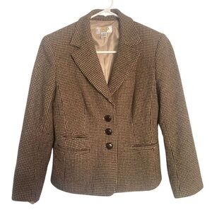 TALBOT WOMENS WOOL BLAZER BROWN HOUNDSTOOTH LINED POCKETS TAPERED VINTAGE